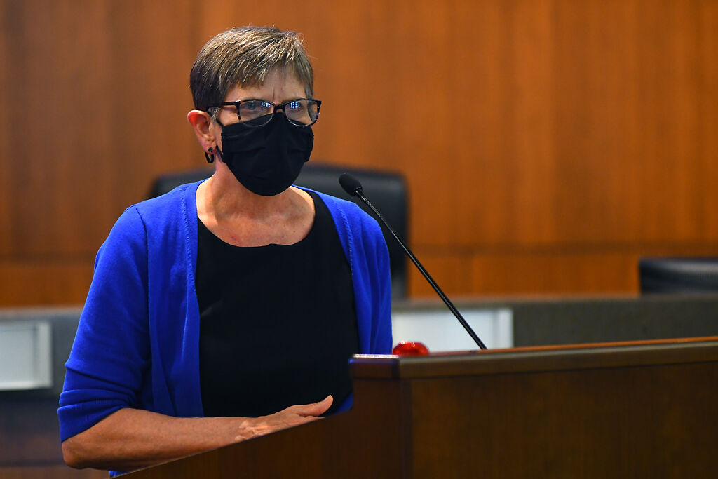 Stephanie Browning, director of the Columbia/Boone County Public Health and Human Services Department, speaks Tuesday at a community briefing